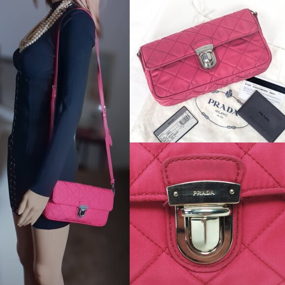 PRADA Tessuto Impunto Crossbody Shoulder Bag - Ibisco Pink - Picture 5 of 16